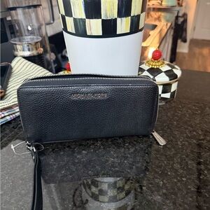 Michael Kors Black Pebbled Leather Wristlet